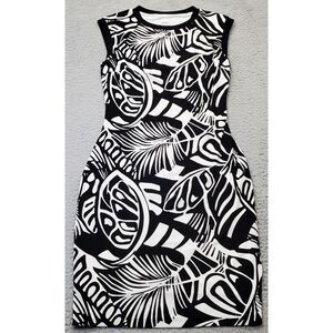 Cache Sheath Dress Women's‎ 2 Black Geo Print Stretch Sleeveless Crew Neck Lined